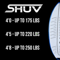 2026 SHUV Carbon board sizing and recommended rider weight chart.