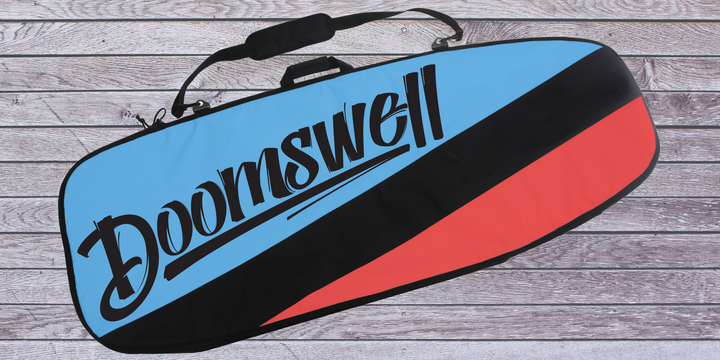 doomswell wakesurf bag on wood deck