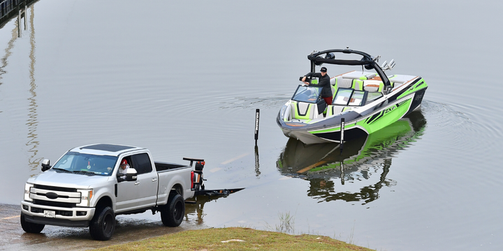 ford truck trailering a boat