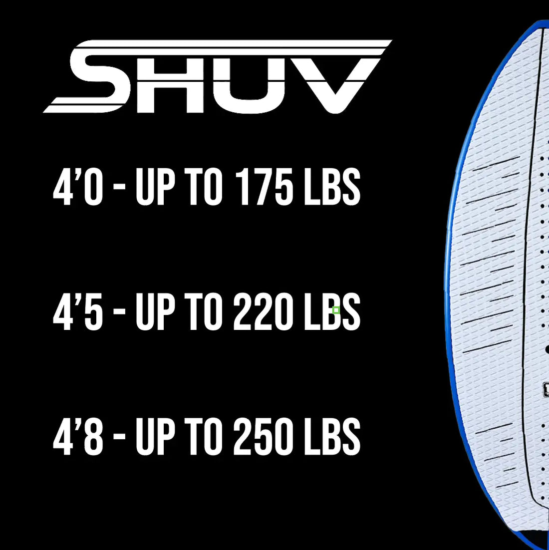 2026 SHUV Carbon board sizing and recommended rider weight chart.