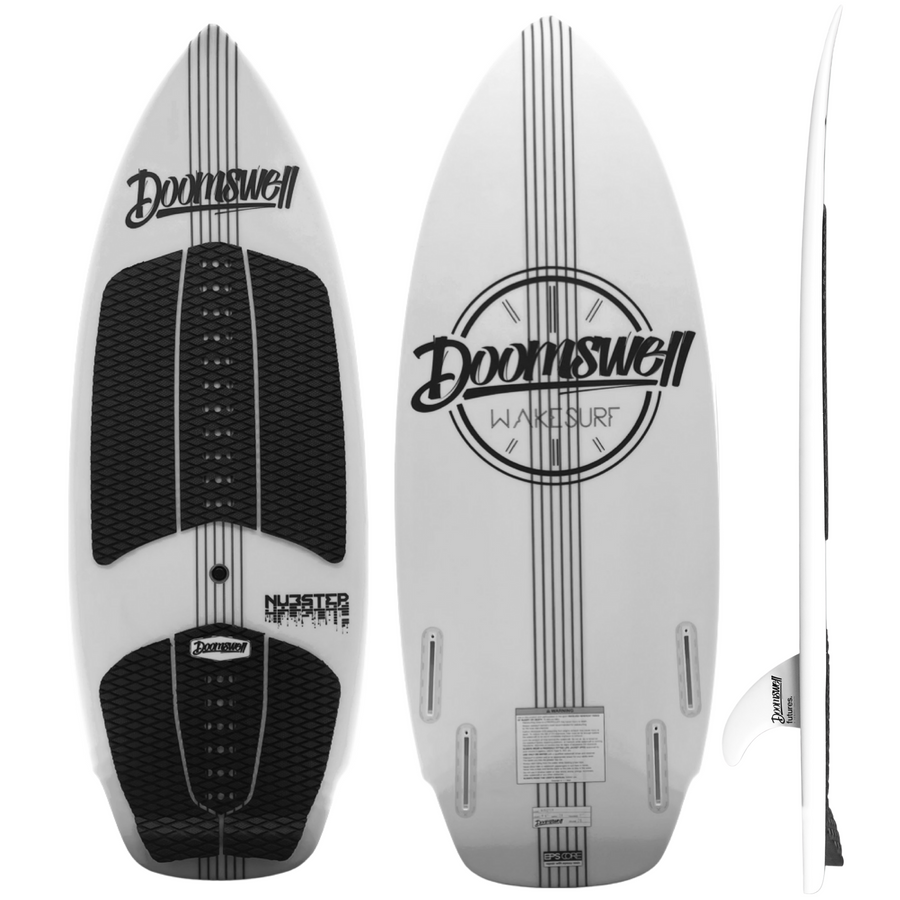 white nubstep doomswell wakesurf board